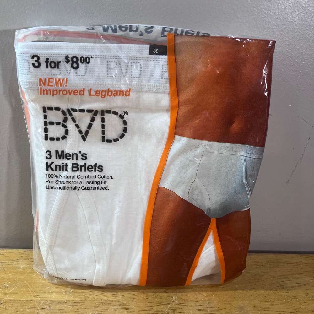 BVD Knit Briefs Mens 38 White Vtg 1979 3-Pack Made in USA Deadstock